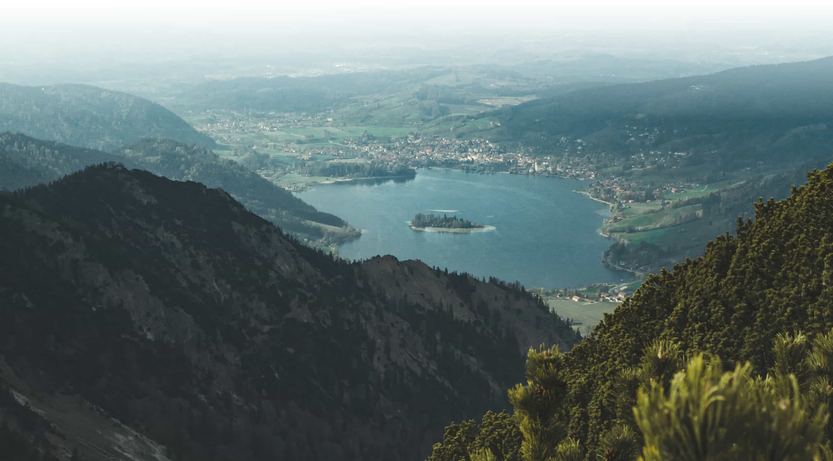 View from a mountain top overlooking a lake